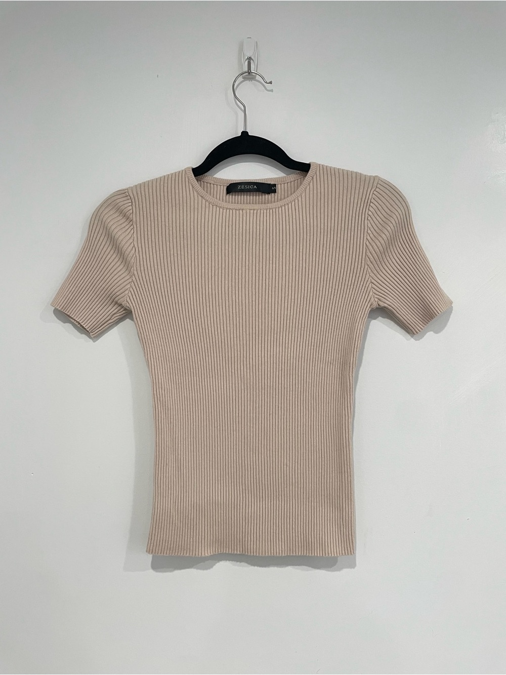 Beige Ribbed Short Sleeve Shirt